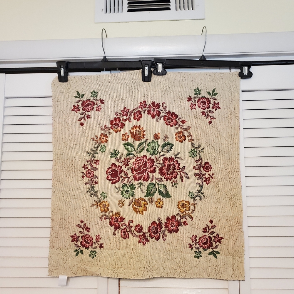 Six 100% Cotton Floral Reversible Embroidered Tapestry Squares Made In Belgium